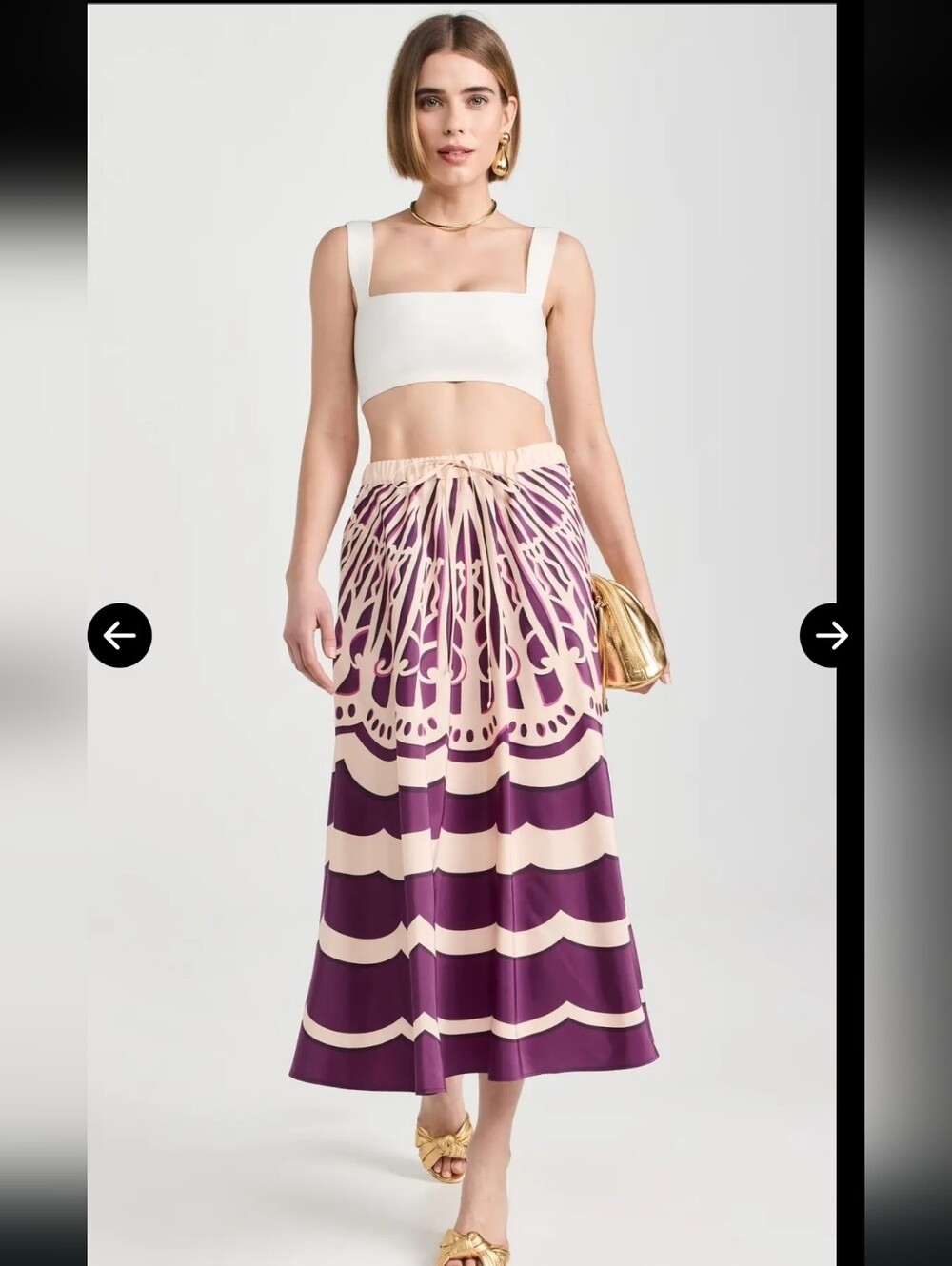 La DoubleJ Scallop Fan print Drawstring Midi Skirt Sz S